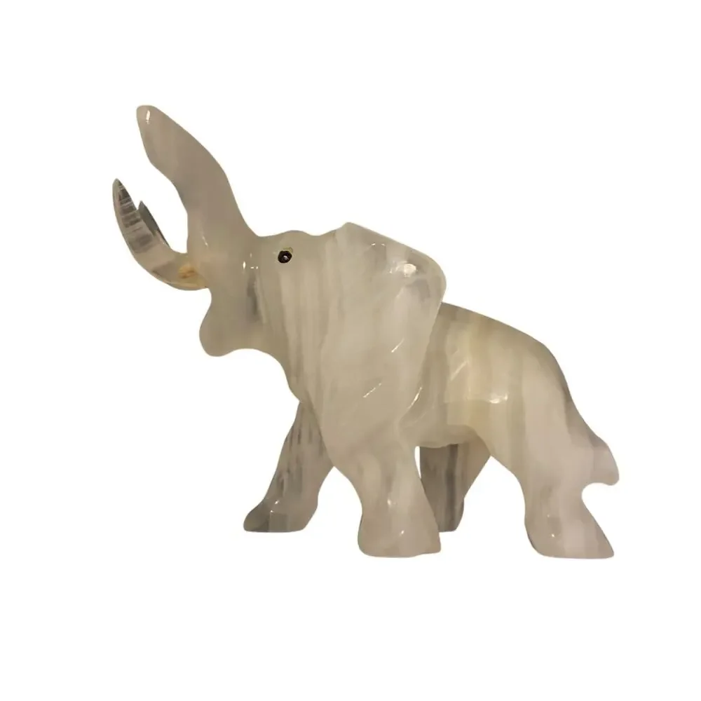 Vintage Hand Carved Elephant Onyx Quartz Lucky Trunk Up 3.5